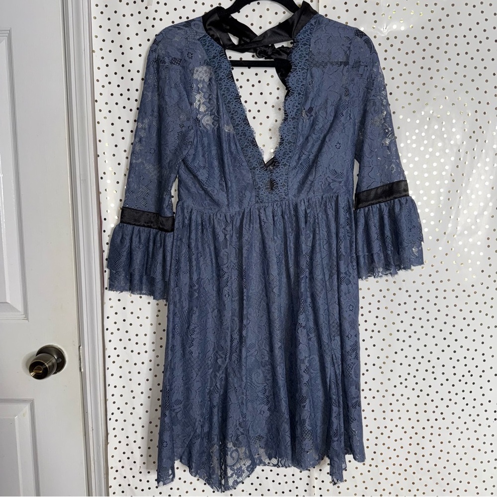 Free People Elegant Blue Lace Dress
